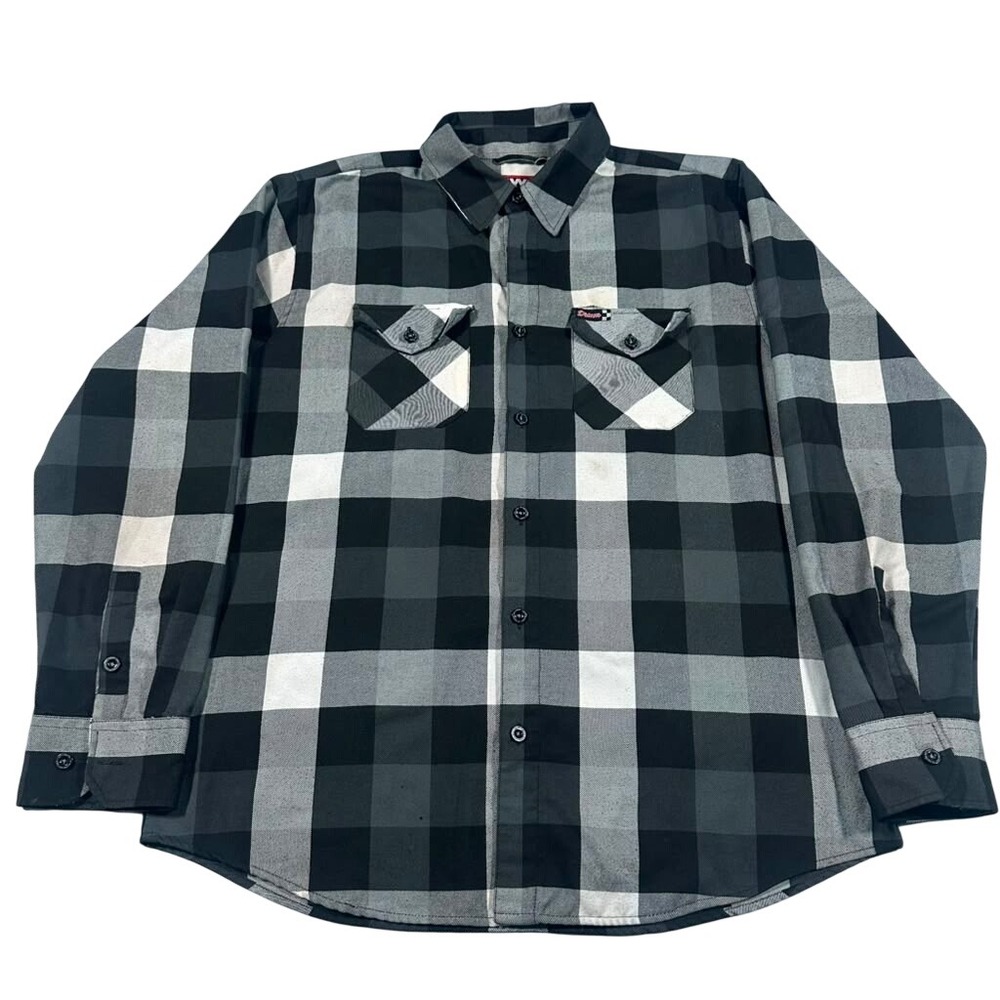 Dixxon Flannel Finish Line Shirt Mens XL Grey Black Buffalo Plaid Long Sleeve